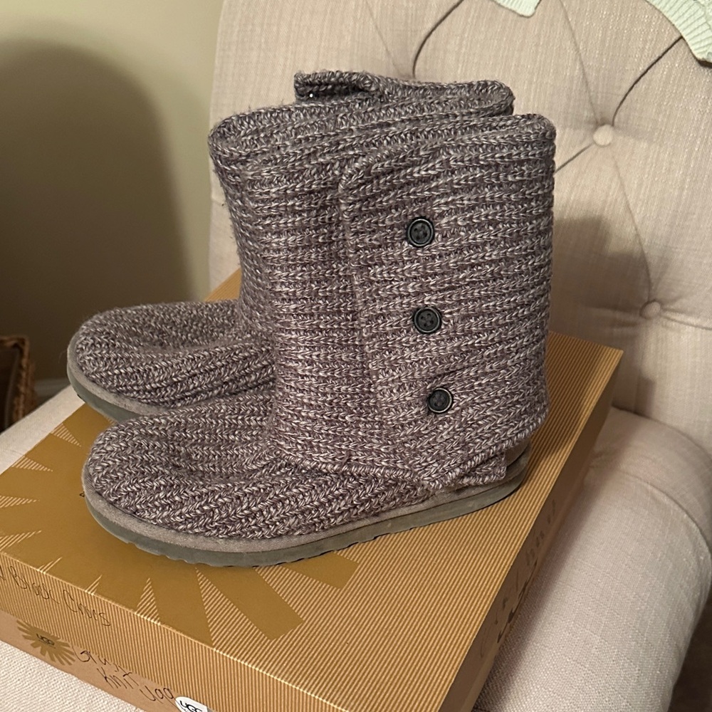 UGG Knit/Suede Button Boots - Gray